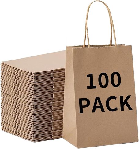 BAG BOX 100 Pack 8.25x4.3x10.6 Inch White Gift Bags with Handles,Bulk Kraft Paper Bags for Shopping, Retail, Merchandise, Wedding, Party Favors, Paper Grocery Sacks in Saudi Arabia