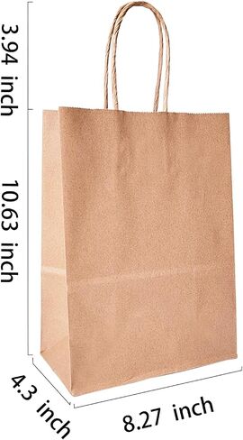 BAG BOX 100 Pack 8.25x4.3x10.6 Inch White Gift Bags with Handles,Bulk Kraft Paper Bags for Shopping, Retail, Merchandise, Wedding, Party Favors, Paper Grocery Sacks in Saudi Arabia