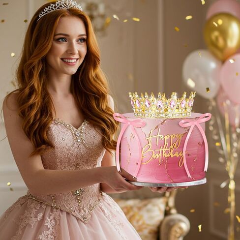 8 أجهزة كمبيوتر عيد ميلاد سعيد كوين تاج كعكة توببر للنساء الأميرة تياراس عقال مع رعاية القوس الزفاف ديكورات لعيد الميلاد لوازم حفلات عيد الميلاد (الذهب والوردي) in Saudi Arabia