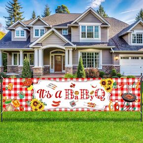 It's A Baby Q Banner BBQ Baby Shower Decorations Red Gingham Baby Q Banner Backdrop for Boy Girl Gender Reveal Baby Shower Picnic Barbecue Yard Outdoor Party Supplies
