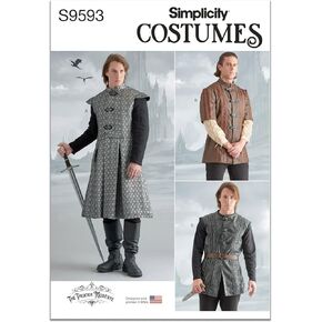 Simplicity SS9593AA Men's Medieval Coat, Jacket and Vest Costume Sewing Pattern Packet, Design Code S9593, Sizes 38-40-42-44