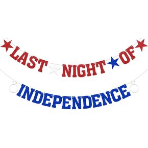 Last Night of Independence Bachelorette Party Banner Fourth of July Bachelorette Banner, American Bachelorette Party Decorations, July 4th Bachelorette Sign Blue White Red Glitter