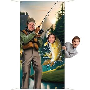 Gone Fishing Party Decorations Fisherman Photo Door Banner Fishing Photo Booth Props, Large Backdrop Hanging for Kids Boys Girls Fisher Tournament Birthday Party Game Decor Favors Supply