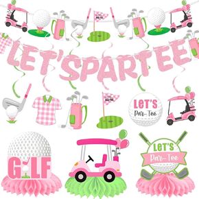 Golf Let's Par-Tee Banner Pink Golf Theme Birthday Party Decoration Hanging Swirls Pink Golf Honeycomb Centerpieces Golf Decor for Golf Lover Girls Sports Theme Party Golf Baby Shower Decoration