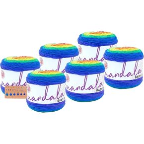 Lion Brand Yarn - Mandala Baby - 6 Pack with Needle Gauge (Rainbow Falls)