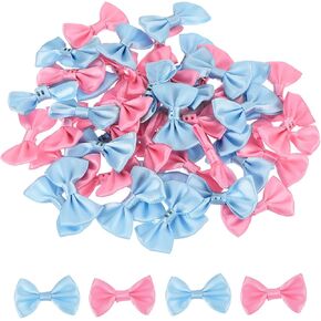 MECCANIXITY 50pcs Blue & Hot Pink Bow Ties 1.5" x 1" Mini Bowknot for Crafting Little Satin Bow Bulk for DIY Sewing Scrapbooking Wedding Gift Present Home Decoration