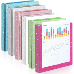 Eersida 6 Pack Glitter 3 Ring 1 Inch Binder Bright Color Three Ring with 2 Interior Pockets Fit 8.5x11 Inches for Binder or Office Supplies