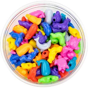 Hygloss Marine Shaped Beads Plastic Ocean Life Animal Pony Bead Charms - 150 Pcs Colorful Craft Beads - Fish Design for Kids DIY Craft Jewelry Making Necklace Bracelet Supplies - Resealable container