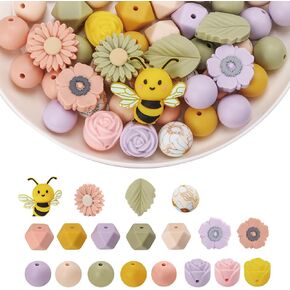 Silicone Beads Set, Bee Daisy Shape Silicone Beads for Pens Crafts Necklace Bracelet Keychain Making