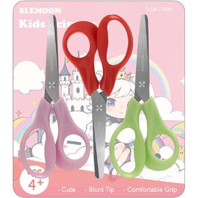 5" Small School Student Blunt Kids Craft Scissors, Sharp Stainless Steel Blades Safety Comfort Grip for Toddler Preschool Children Cutting Paper, 3 Pack,red