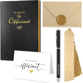 5 Pcs Wedding Officiant Gift Set Include Hardcover Proposal Officiant Notebook Black Ink Pen Thank You Gift Card with Envelope and Sticker Copper Bookmark for Wedding Ceremony Officiant