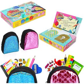Euclidean Cube 2 Pieces Mini Doll Backpack Toys with 12 Stationery Surprises Inside, Collectible Mini Backpack for Doll with Carabiner, Doll School Supplies for Boys and Girls (Styles and Color Vary)