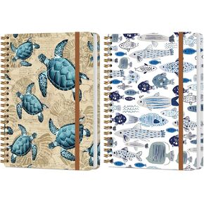 2Pcs Spiral Notebook, Cat College Ruled Spiral Notebook, Multi Subject Notebooks, 120 Ruled Pages Hardcover Journals for Writing Travel Business Office, Cute Notebooks for Women