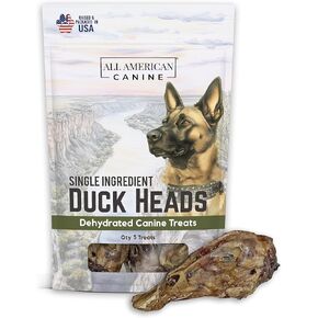 Natural Duck Head Dog Treats – Single Ingredient, Dehydrated & Digestible – Low-Fat, High-Protein Chew for Training & Dental Health – Made in USA – 5 Treats