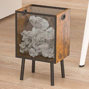 4.5 Gallon Office Trash Can for Near Desk, Wood Bedroom Trashcan Rectangular Wastebasket with Mesh - Handles - Leg, Small Garbage Can Trash Bin for Office Bedroom Living Room Bathroom Dorm