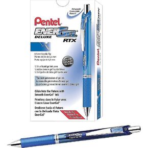Pentel EnerGel RTX Retractable Gel Pens, Needle Tip Fine Point, Blue, Dozen (BLN75-C)