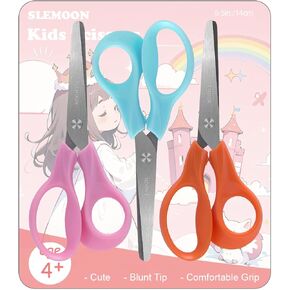 5" Small School Student Blunt Kids Craft Scissors, Sharp Stainless Steel Blades Safety Comfort Grip for Toddler Preschool Children Cutting Paper, 3 Pack,blue