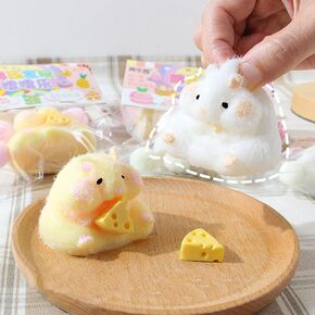 Squishy Hamster Squishy Squeeze Toys, 2PCS Cute Soft Hamster Squishies Stress Relief Toys, Fidget Toys Squishies, Christmas Party Favor Gift (Yellow+White)