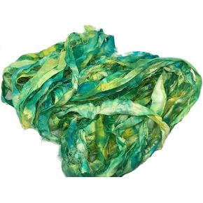 Super Bulky Recycled Sari Silk Ribbon Yarn |Best for Crochet, Knitting and Jewelry Making |Sustainable and Unique Texture Ribbon Yarn|50 GMS-30Yards-Green Ninja,Pack of 1|