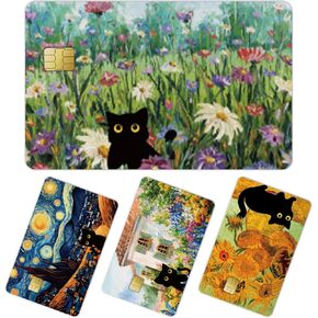 AFRITEE Credit Card Sticker Skin - 4 Pcs Cute Black Cat Debit Card Cover Stickers, Flower Sunflower Personalized Credit Cards Skin Decals for Bank Key Cards Decoration