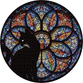 Stained Glass Cat Puzzle for Adults 1000 Piece, Colorful Religious Christian Jigsaw Puzzle, Kitty Kitten Mandala Puzzle