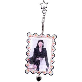 K-pop Photocard Holder – Acrylic Glitter PC Cover with Keychain, Y2K Bow Charm & Protective Sleeve – Cute Clear Case for 3" K-pop Concert Photocard, ID Badge Display