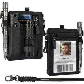 LIUGX Tactical ID Card Holder with RFID Blocking, Waterproof Zipper Pocket,Three-in-one Fabric,Neck Lanyard Key Ring,EDC Pouch & Credit Card Organizer