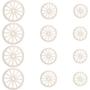 12pcs Wooden Wheels for Crafts, 3 Sizes Unfinished Wood Wheel Wooden Wagon Wheel Decor Blank Wood Slices Cutout Car Train Wheels Pieces for DIY Craft Painting Home Bar Party Decoration