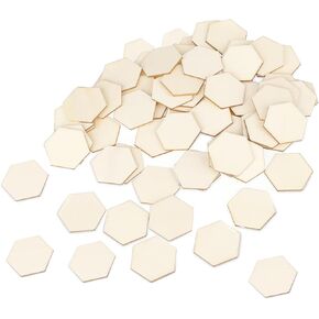 100Pcs 25mm/1Inch Hexagon Wood Pieces, Unfinished Blank Wooden Slices Hexagon Shape Chips Embellishments for DIY Crafts Project, Home Decoration, Board Games Ready to Paint or Decorate