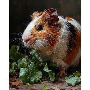 XTXGERL Paint by Number for Adults, Guinea Pig Munching on Lettuce, Oil Painting for Beginner Students, DIY Acrylic Painting Kit for Room Decor Gift 16x20 Inch, Bright