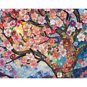 Flowers Blossom DIY Paint by Numbers for Adults Cherry Tree Digital Oil Painting Wildflowers, Landscape Acrylic Paintwork Kits Canvas with Acrylic Paint Boho Art Room Decor 20x16 Inch (No Frame)