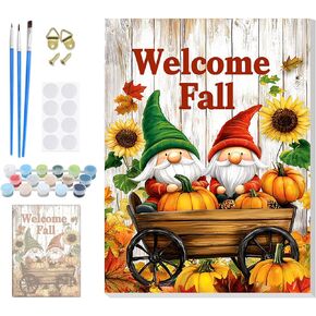 Fall Paint by Numbers Kits for Adults Beginner with Framed Canvas, Gnome Pumpkins Color by Number, Easy Adult Paint by Numbers Painting Kit, Acrylic Arts and Craft for Home Wall Decor 8x12inch