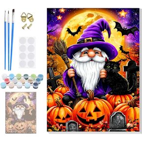 Halloween Paint by Numbers Kits for Adults Beginner with Framed Canvas, Gnome Pumpkins Color by Number, Easy Adult Paint by Numbers Painting Kit, Acrylic Arts and Crafts for Home Wall Decor 8x12inch