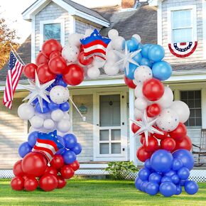 169Pcs Red White and Blue Balloon Garland Arch with Exploding Star Balloons for Independence Day Patriotic Veterans Memorial Day 4th of July Nautical Party Decorations