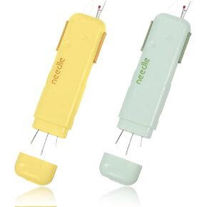 2 Pcs 3 in 1 Automatic Needle Threaders Seam Ripper with Needle Storage Threaders for Hand Sewing Embroidery Quick Remover Threading Tool (Yellow Green)