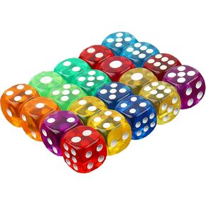 50Pcs Colorful Transparent 6-Sided 16MM Game Dice Acrylic Rounded Corners Dice for Board Games, Teaching Math, Bar KTV Party Favor, Random Color