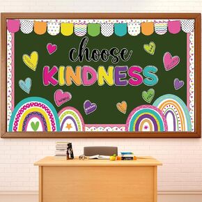 Choose Kindness Classroom Bulletin Board Decoration Colorful Rainbow Bulletin Board Set Boho Positive Cutout School Classroom Wall Decor Elementary Back to School Teacher Chalkboard Supplies