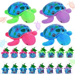 24 Pack Summer Mini Plush Turtles with Cards Set Luau Ocean Party Favors Small Turtles Stuffed Animals Sea Plush Toys Gifts for Birthday Hawaii Beach Ocean Party Favors