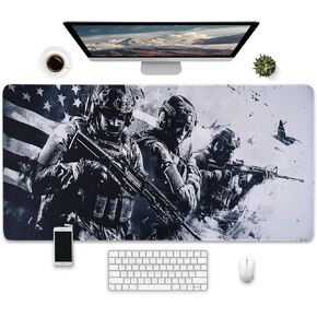 Military Gaming Mouse Pad, Extended XXL Desk Mat with American Flag Design, 31.5 x 15.7 inches, Non-Slip Base, Black and White