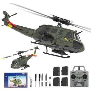 RC ERA C032 UH-1 Huey 1/48 Scale RC Helicopter for Adults, 6CH 2.4G Gyro Stabilized Aircraft with Fly Upside Down 3D Rolling & Altitude Brushless Motor -RTF/3 Battery