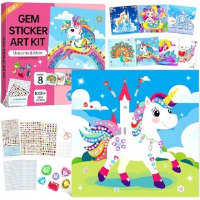 Gem Art Sticker Kit, Arts and Crafts for Kids Age 4-12, 8 Unicorn Princess Themes Diamond Art Kit, Gemstone Sticker Crafts Christmas Birthday Gifts for Girls Ages 4,5,6,7,8 Year Old