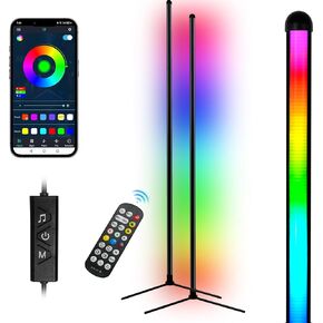 RGB Corner Floor Lamp with 16 Million DIY Colors,61.41" RGB Color Changing Mood Light,Button/APP/Remote Control,Music Sync LED Dimmable Modes,Modern Floor Lamp for Living room Bedroom Dinning room