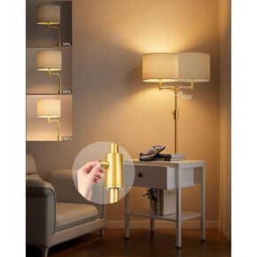 Lightdot 57IN Floor Lamp with Shelves, Mid Century Modern Standing Lamps with Bulb and Storage Bag Included, Gold Pole End Table with Linen Lampshade for Living Room, Bedroom, Office