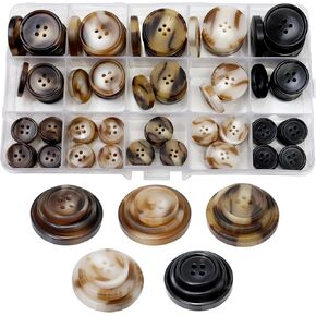 BDS-HOME 120pcs Resin Sewing Buttons, Suit Coats 4 Hole Round Buttons 5 Color 3 Sizes 15mm, 20mm, 25mm for Suits Trench Coat Shirt Uniform Jackets Sleeves Trousers (Brown)
