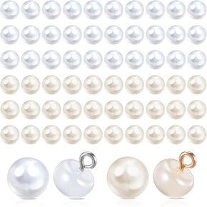60PCS 10mm Pearl Buttons, 2Color Beige White Pearl Button with Shank Round Decorative Pearls Buttons for Sewing Clothes Dresses Shirts Wedding Dresses DIY Crafts