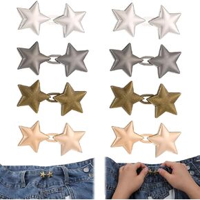 8 Sets Star Adjustable Waistband Tightener No Sew, Pant Waist Tightener, Metal Stars Waist Cincher Clip Jean Buttons for Loose Jeans Waists, Waistband Tightener for Pants Skirtsclothing Accessories