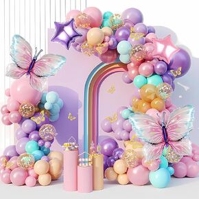 Pink and Purple Butterfly Balloon Arch Garland Kit, Big Butterfly Decorations, Birthday Baby Shower Wedding Fiesta Party Decorations for Girls