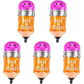 Back to School Balloons 28’’ Pencil Balloons First Day of School Foil Balloon for Classroom Decor Back to School Party Decorations 5Pcs