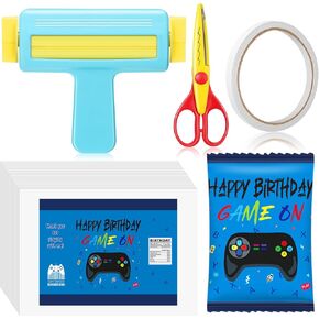 Paper Crimper, Pinking Shears, 30 Sheets Game Glossy Thin Inkjet Paper, Double Sided Tape for Crafts Game Birthday Party Supplies for Chip Bag Making
