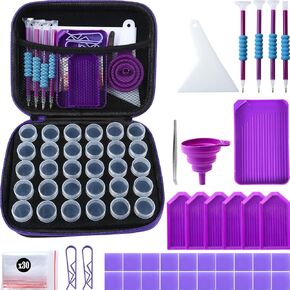 Blue Diamond Art Painting Storage Containers, 30 Slots Diamond Art Painting Accessories and Tools,Storage Case with Shockproof Jars for Beads Jewelry DIY Craft